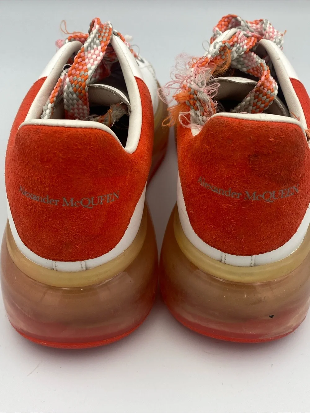 Alexander McQueen White Sneakers with Orange Accents and Translucent Platform